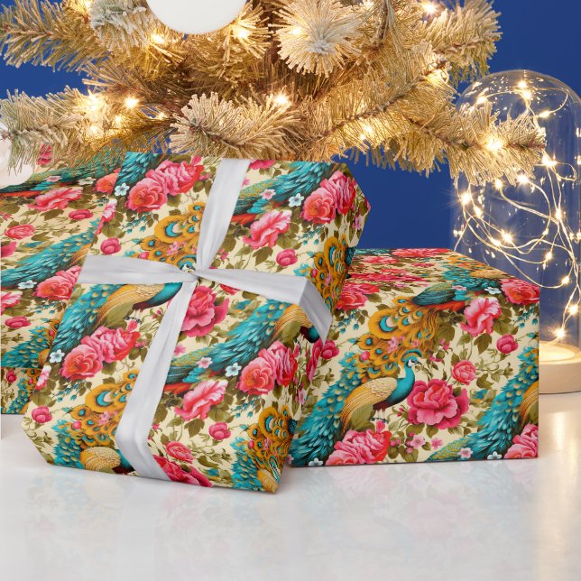 Papel De Presente Crie Seu Próprio Jardim de Pavão Dourado (Feriados)