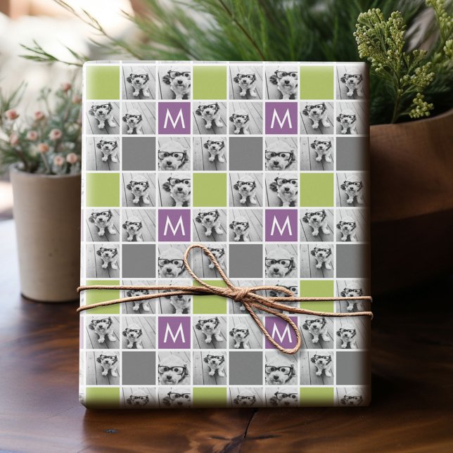 Papel De Presente Crie seu próprio Monograma Personalizado de Colage (Custom Photo Wrapping Paper)