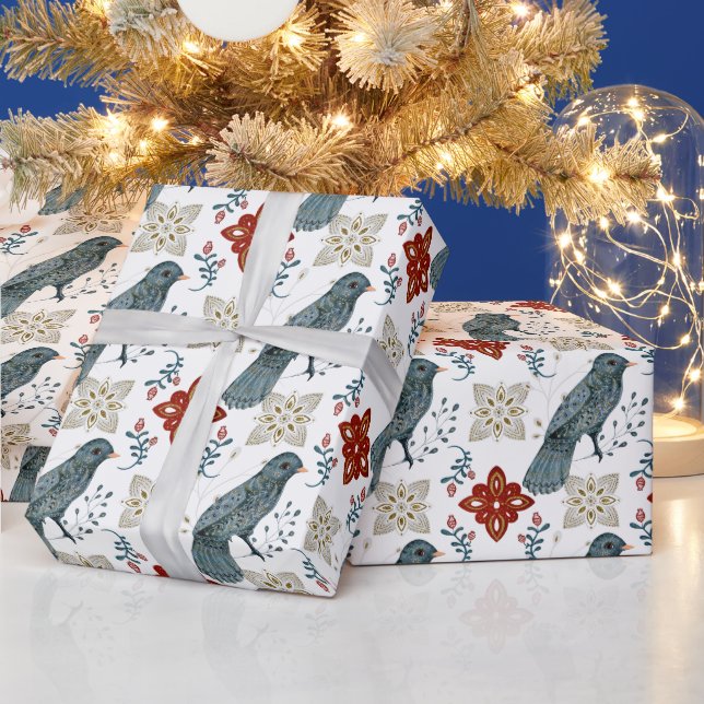 Papel De Presente Crie seu próprio pássaro azul nórdico (Feriados)