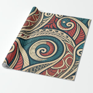Papel De Presente Crie Seu Próprio Tribal Festivo Azul Turquesa Verm