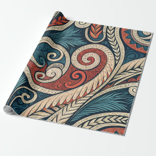 Papel De Presente Crie Seu Próprio Tribal Festivo Vermelho Fogo Teal