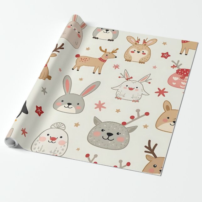 Papel De Presente Crie Seus Próprios Animais De Natal Kawaii (Desenrolado)