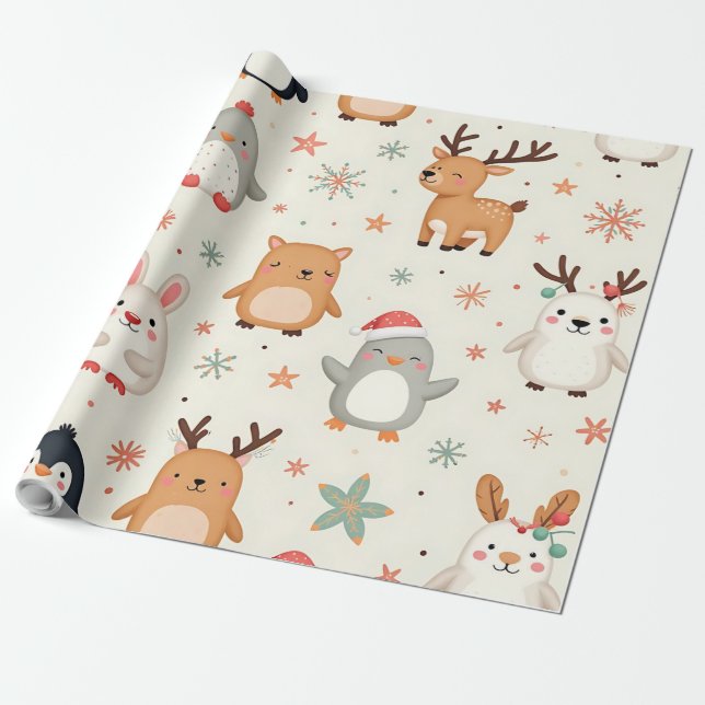 Papel De Presente Crie seus próprios animais de Natal Kawaii (Desenrolado)