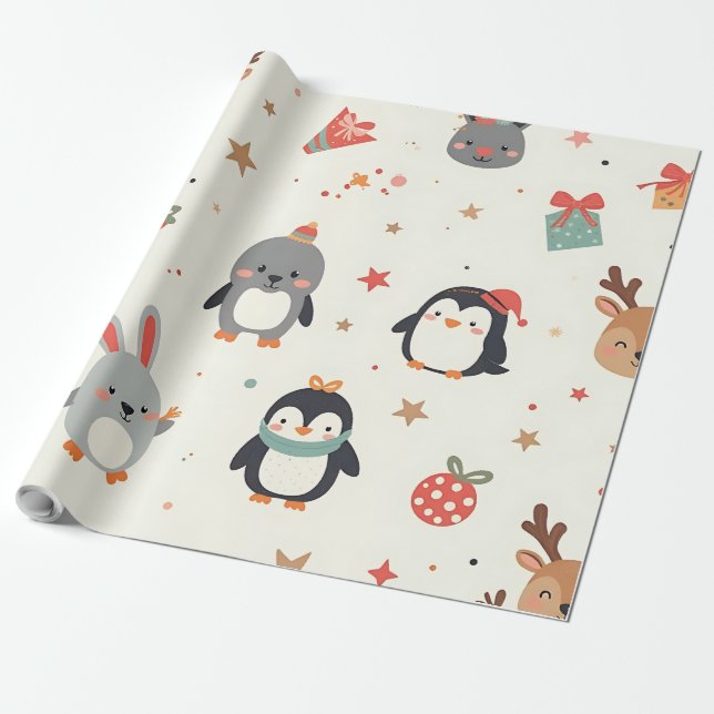 Papel De Presente Crie Seus Próprios Animais De Natal Kawaii (Desenrolado)