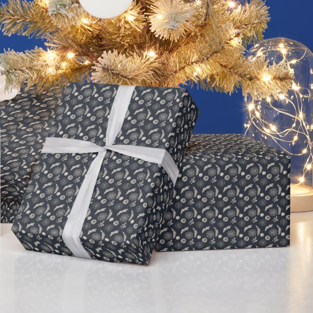 Papel De Presente Crie seus próprios flocos de neve e penas pretas e (Feriados)