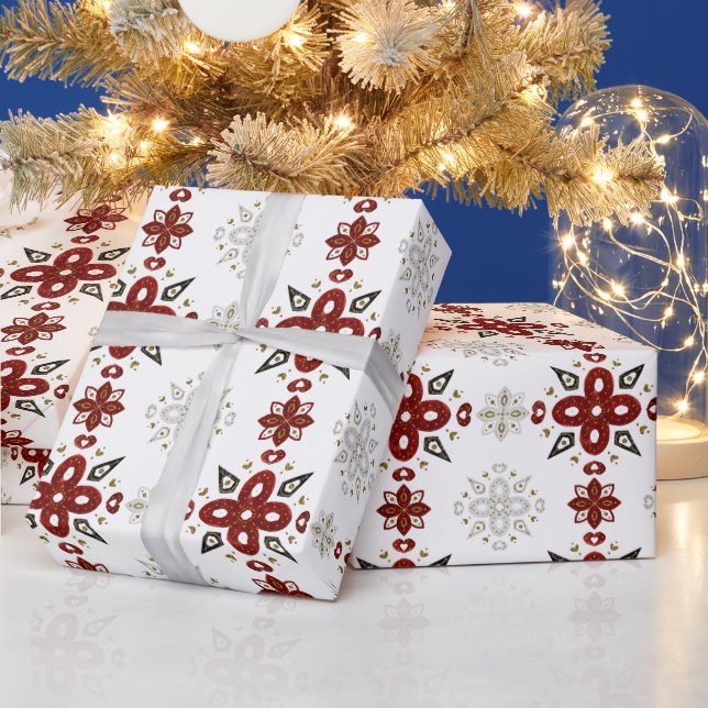 Papel De Presente Crie Seus Próprios Motivos Florais Nórdicos Vermel (Feriados)