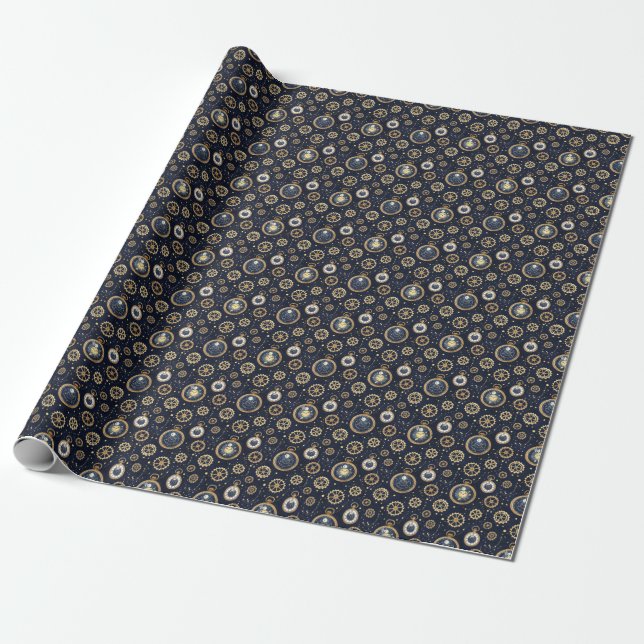Papel De Presente Crie seus próprios relógios Golden Gears Blue (Desenrolado)