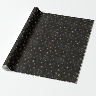 Papel De Presente Crie Seus Próprios Símbolos Mágicos Dourados Preto