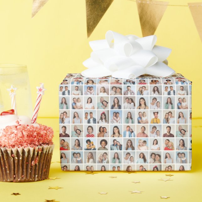 Papel De Presente Crie Sua Própria Colagem de 64 Fotos (Festa de aniversário)