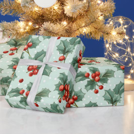 Papel De Presente Crie suas próprias Bolinhas e vermelho Holly Green