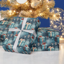 Papel De Presente Crie suas próprias caixas e estrelas de Natal azui