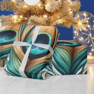 Papel De Presente Crie Suas Próprias Penas de Pavão Dourado