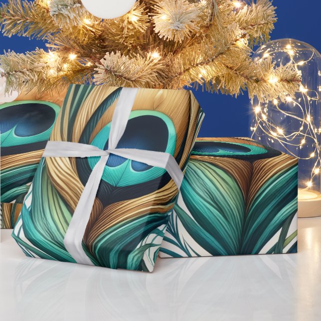 Papel De Presente Crie Suas Próprias Penas de Pavão Dourado (Feriados)