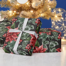 Papel De Presente Crie suas Próprias Poinsettia e Azevinho Vermelhos