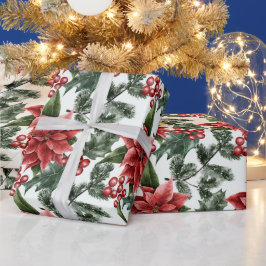 Papel De Presente Crie suas próprias Poinsettias Vermelhas e Holly W
