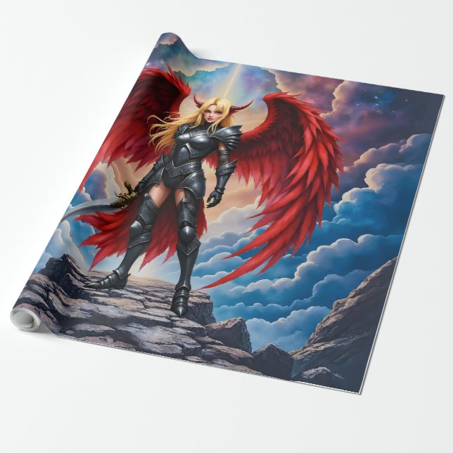 Papel De Presente Crimson Wing – Fallen Angel Warrior.  (Desenrolado)