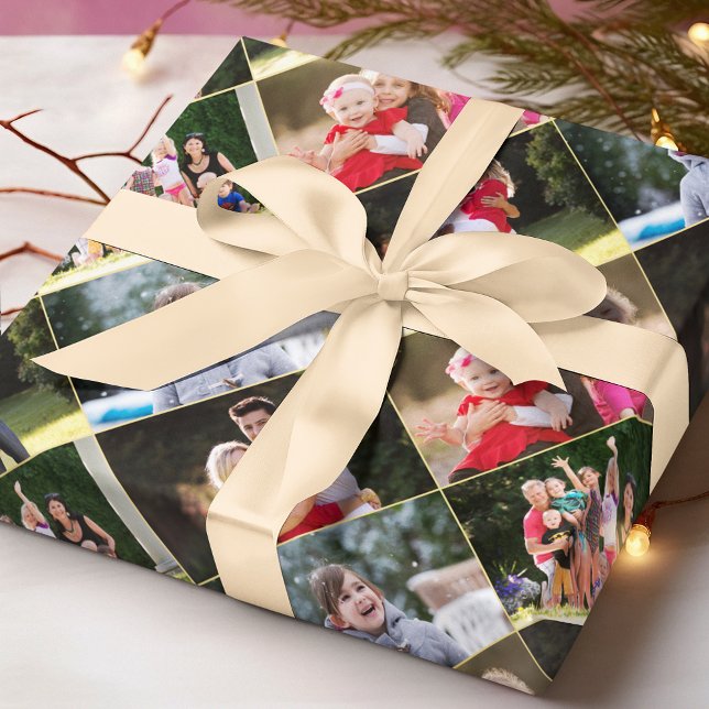 Papel De Presente Crio 5 Foto Colagem de Aniversário Casamento de Na (Create Custom 6 Photo Collage Red Gold Christmas Wrapping Paper)