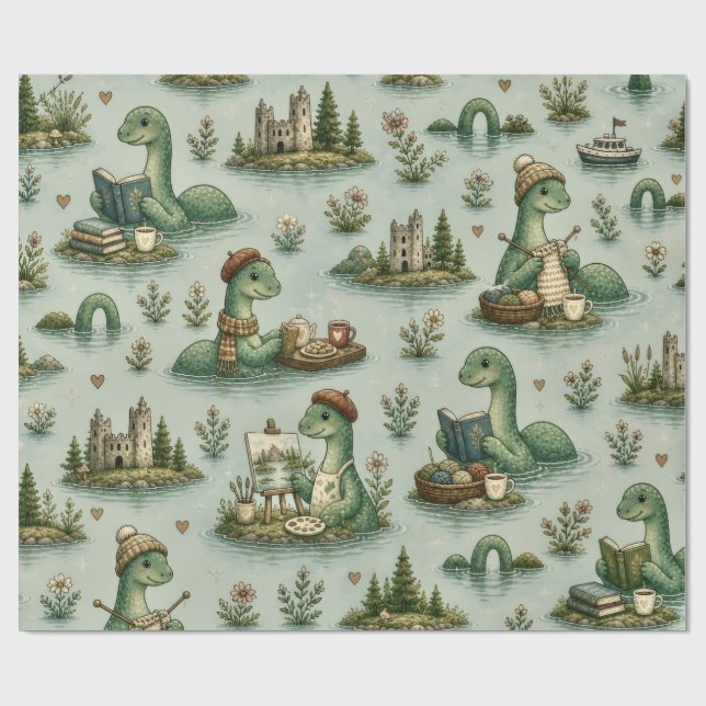 Papel De Presente Críptidos Aconchegantes Nessie Monstro do Lago Nes (Aberto)