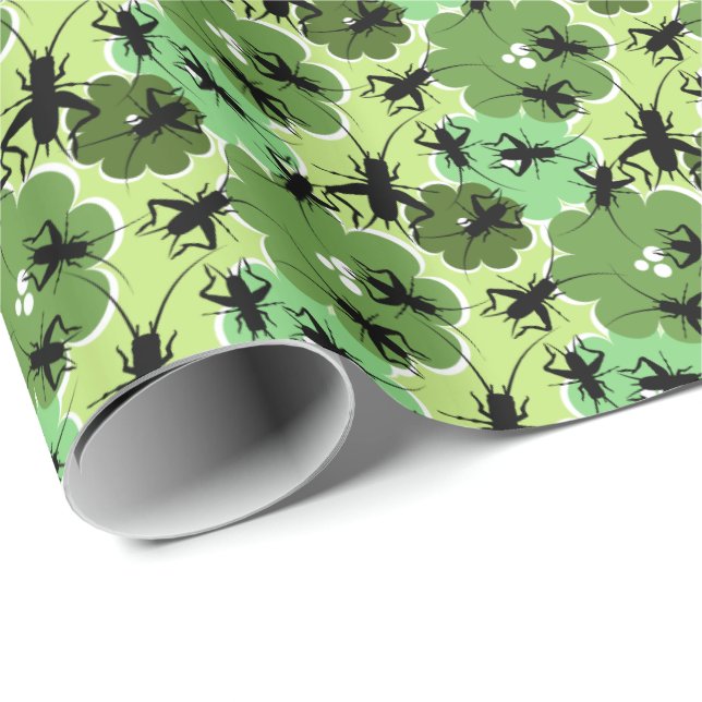 Papel De Presente Críquete Floral Padrão Verde + Preto (Ponta do rolo)