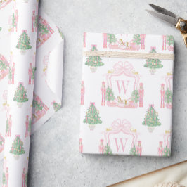 Papel De Presente Crista de Monograma de Noz Quebradora Rosa em Aqua