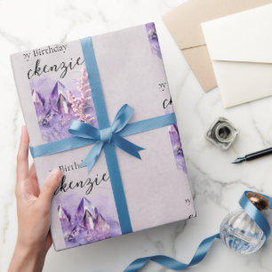 Papel De Presente Cristais de ametista roxa em aquarela