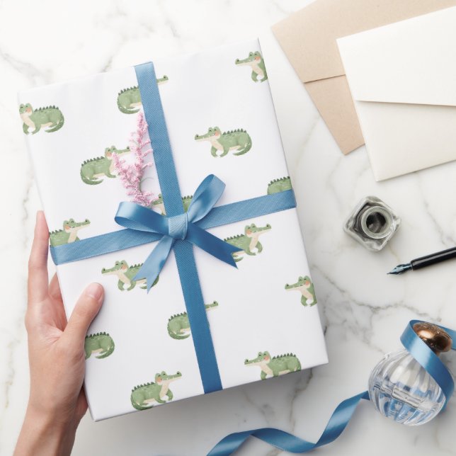 Papel De Presente Crocodilos em Aquarela sobre Branco (Presentear)