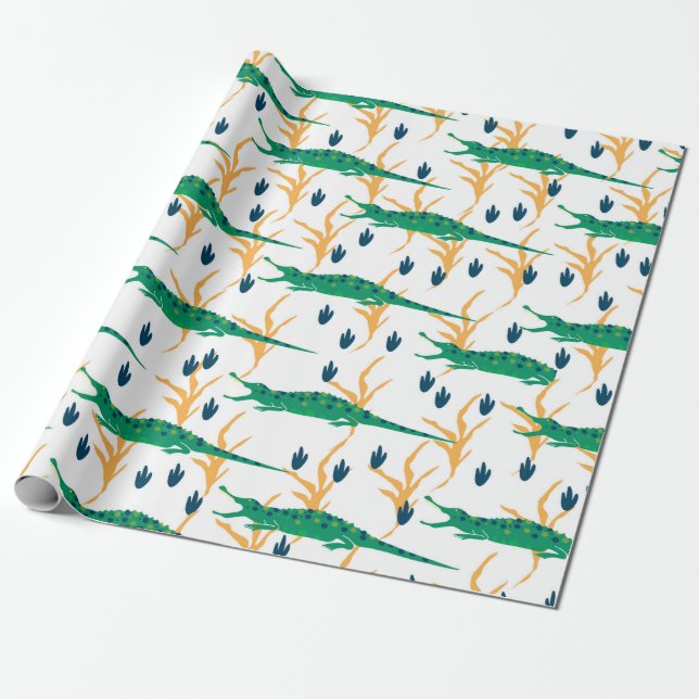 Papel De Presente Crocodilos lindos, padrão uniforme. Animais de des (Desenrolado)
