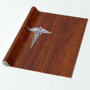 Papel De Presente Cromo Como Símbolo Médico Caduceu Marrom Mogno