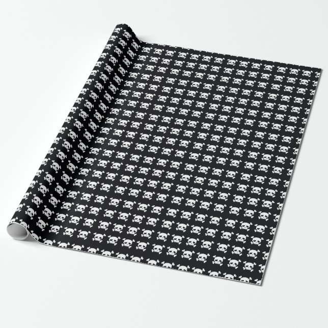 Papel De Presente Crossbones Crânio: Padrão Branco-Preto. (Desenrolado)