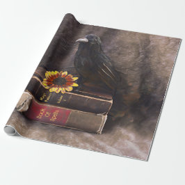 Papel De Presente Crow Gothage Livros Antigos Girassol Floral