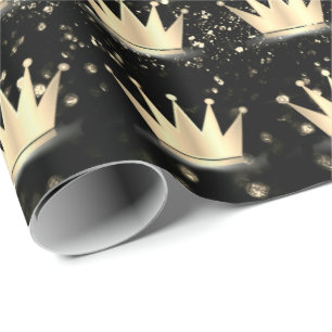 Papel De Presente Crowns Glitter Black Sparkly Dourada Champaigne Lu