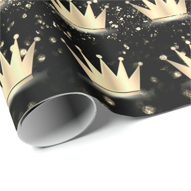 Papel De Presente Crowns Glitter Black Sparkly Dourada Champaigne Lu (Ponta do rolo)