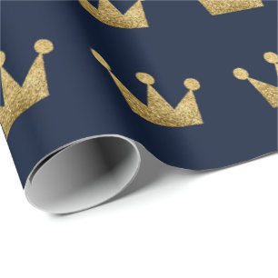 Papel De Presente Crowns Glitter Dourado Graduação Lux Marinho Azul