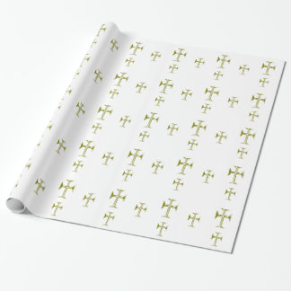 Papel De Presente Cruz Bizantina de Ouro Destruído