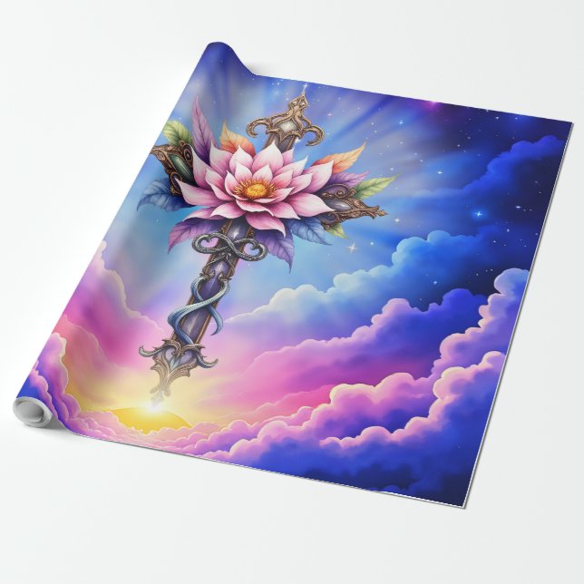 Papel De Presente Cruz Celestial do Lótus (Desenrolado)