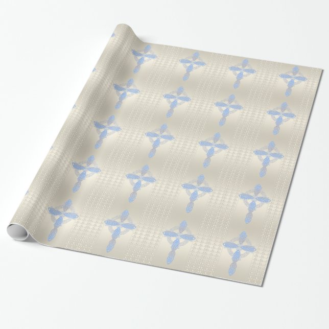 Papel De Presente Cruz celta da pérola azul elegante (Desenrolado)