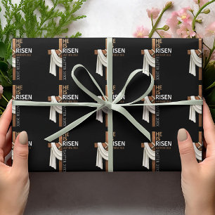 Papel De Presente Cruz de Páscoa Vintage Personalizada Ele Ressuscit