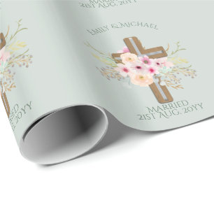 Papel De Presente Cruz Floral Personalizada de Casamento ou Anivers
