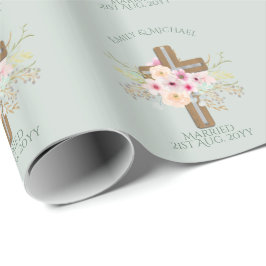 Papel De Presente Cruz Floral Personalizada de Casamento ou Aniversá