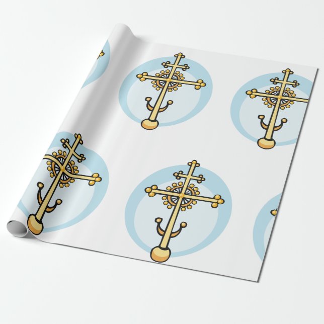 Papel De Presente Cruz Ortodoxa Dourada Símbolo Religioso (Desenrolado)