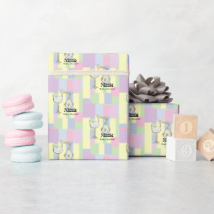 Papel De Presente Cubismo Retro Funky para Chá de Bebê com Cegonha E