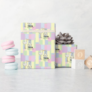 Papel De Presente Cubismo Retro Funky para Chá de Bebê com Cegonha E