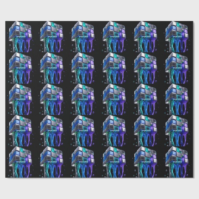 Papel De Presente Cubo de Quebra-Cabeça Futurista de Cromo (Aberto)