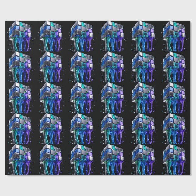 Papel De Presente Cubo de Quebra-Cabeça Futurista de Cromo (Aberto)