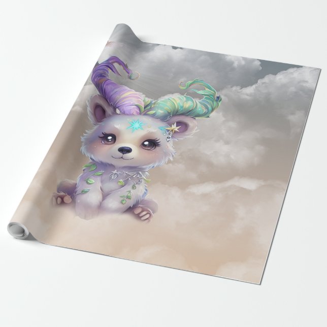 Papel De Presente Cubo de urso mágico com brilho pastel. (Desenrolado)