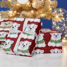 Papel De Presente Cubo de urso polar de Natal, samambaia Holly