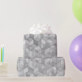 Papel De Presente Cubo Geométrico Cinza Prata Padrão Abstrato