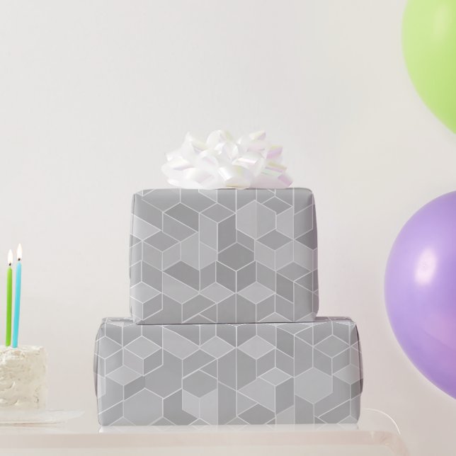 Papel De Presente Cubo Geométrico Cinza Prata Padrão Abstrato (Presentes para festas)