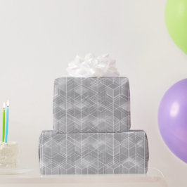 Papel De Presente Cubo Geométrico Cinza Prata Padrão Abstrato