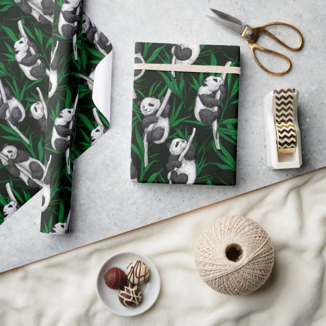 Papel De Presente Cubos de panda em verde-escuro (Artesanato)
